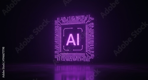 Glowing Purple AI Microchip Circuit Board Technology Background