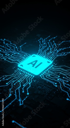 AI Technology Futuristic Circuit Board Glowing Microchip Artificial Intelligence