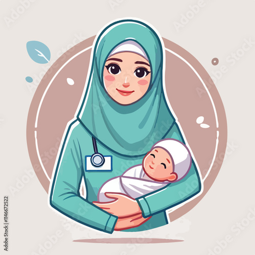 vector of smiling midwife character