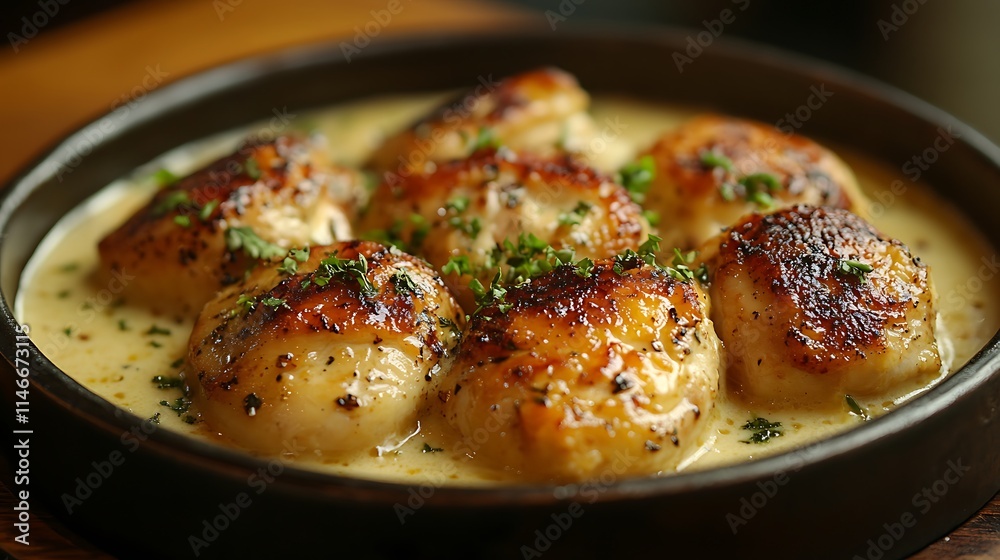 Creamy Scallops in a Savory Sauce Garnish Creamy Scallops in a Savory Sauce Garnish