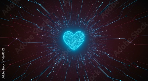 Futuristic Abstract Heart Network Love Digital Connection Technology Background