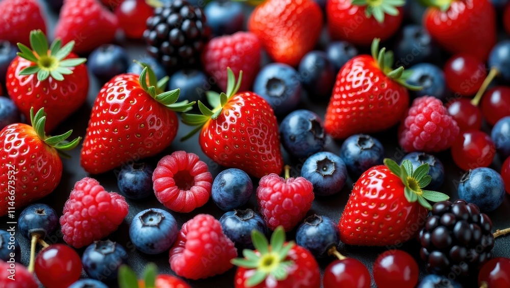 Fresh Berries Assortment on Dark Background Fresh Berries Assortment on Dark Background