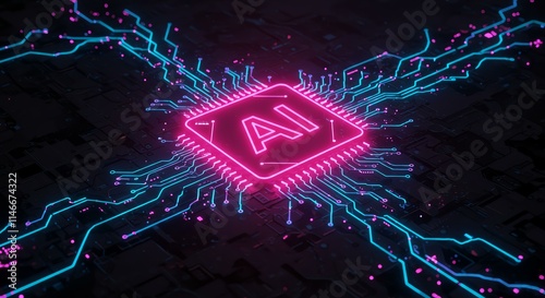 AI Technology Neon Circuit Board Artificial Intelligence Microchip Innovation Future