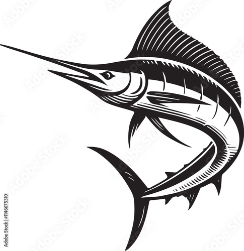 Marlin fish silhouette vector illustration, Marlin fish line art vector design