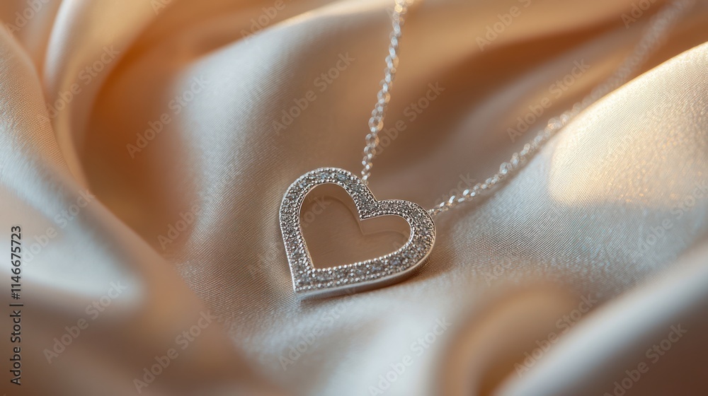 Elegant heart-shaped diamond pendant necklace on silk. Elegant heart-shaped diamond pendant necklace on silk.