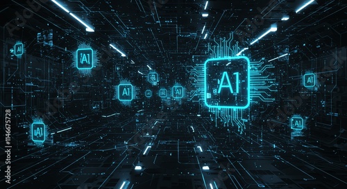 Futuristic AI Network Digital Technology Artificial Intelligence Cyber Space Data Processing Global