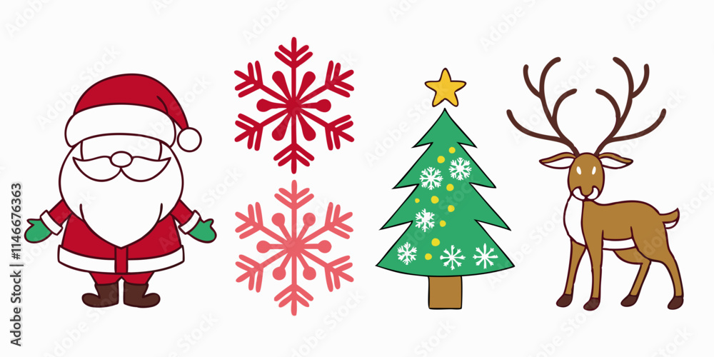 Christmas elements and icons, Christmas tree, gifts, snowflakes, Vectors & Illustrations Christmas elements and icons, Christmas tree, gifts, snowflakes, Vectors & Illustrations