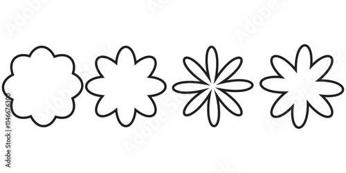 Four white chamomile round icon. White daisy camomile set line. Cute cartoon flower head plant collection. Love card symbol. Growing concept. Nature style. Flat design. Isolated. Black background.
