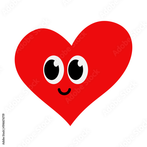 Cute heart icon. Red heart cartoon character.