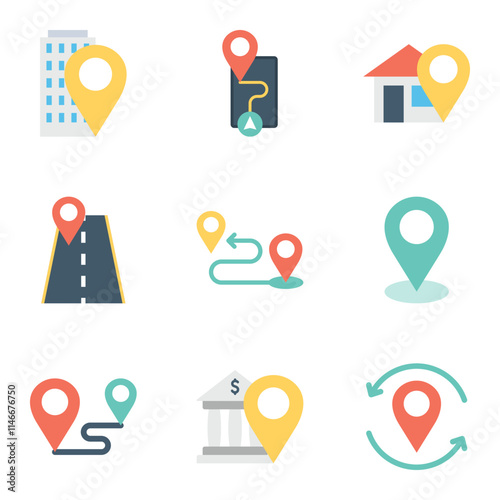 Location icons set. Navigation. Route. Map pointer. Location symbols.