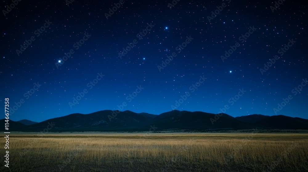 Fototapeta premium Starry Night Over Serene Mountain Meadow