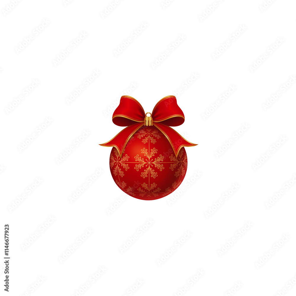 Art red Christmas ball with a beautiful bow and a isolated on transparent background Art red Christmas ball with a beautiful bow and a isolated on transparent background