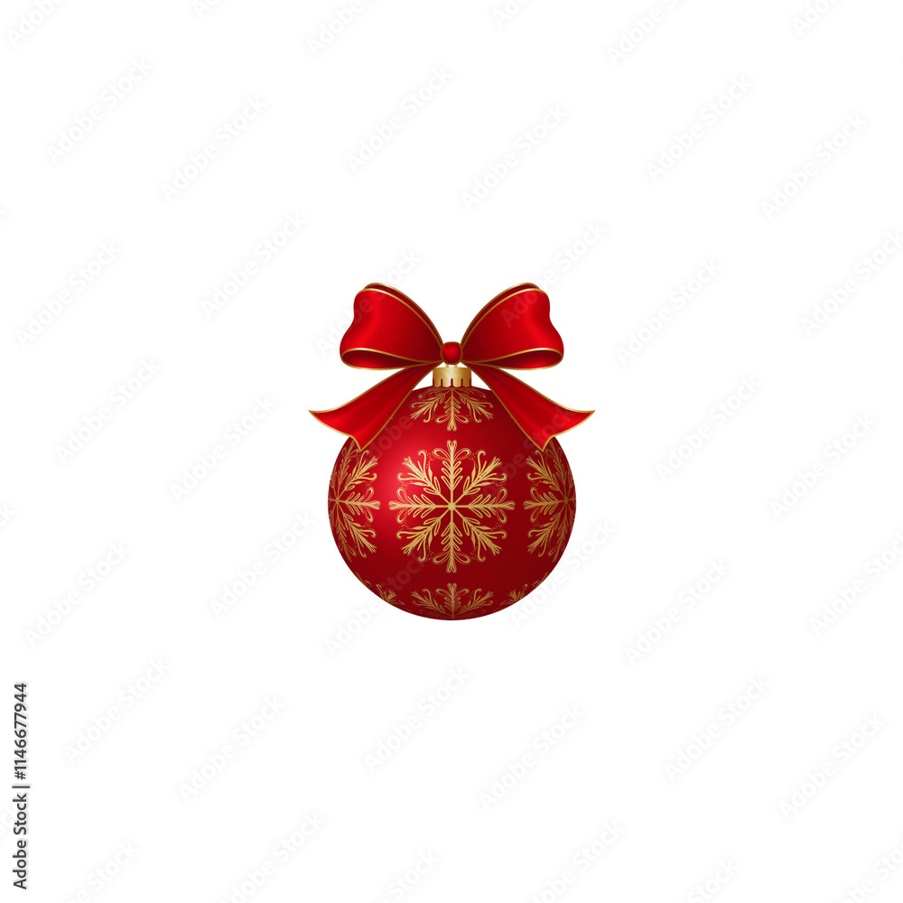 Art red Christmas ball with a beautiful bow and a isolated on transparent background Art red Christmas ball with a beautiful bow and a isolated on transparent background