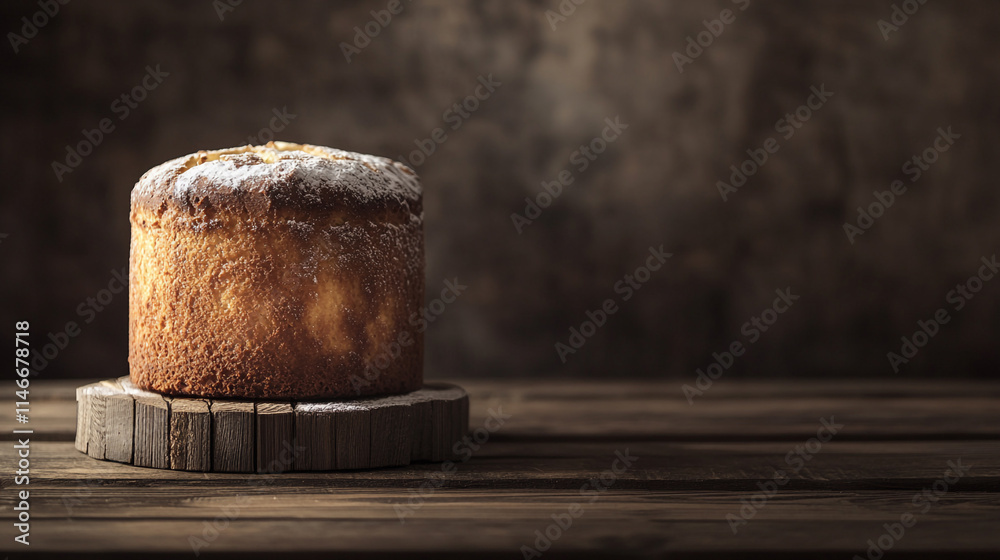 Freshly baked cake resting on a wooden surface with a rustic background. Freshly baked cake resting on a wooden surface with a rustic background.