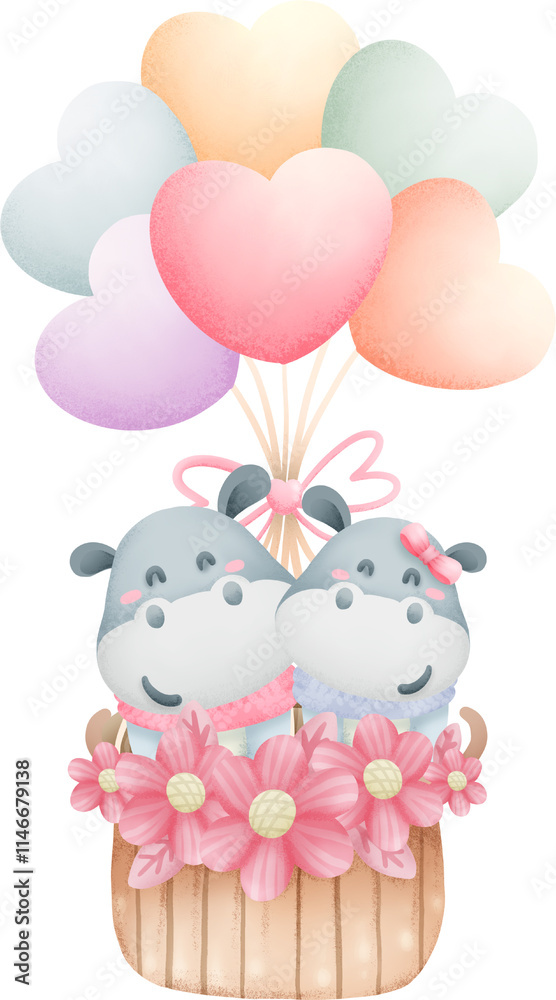 Cute animals happy valentine's day watercolor elements Cute animals happy valentine's day watercolor elements