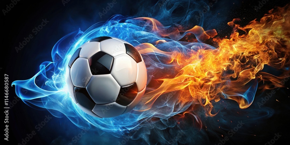 Naklejka premium A soccer ball engulfed in a fiery embrace, where passion meets competition, and dreams take flight.