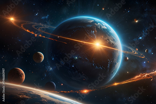 earth and moon Surreal image, landscape with moon and stars made up of generated ai
