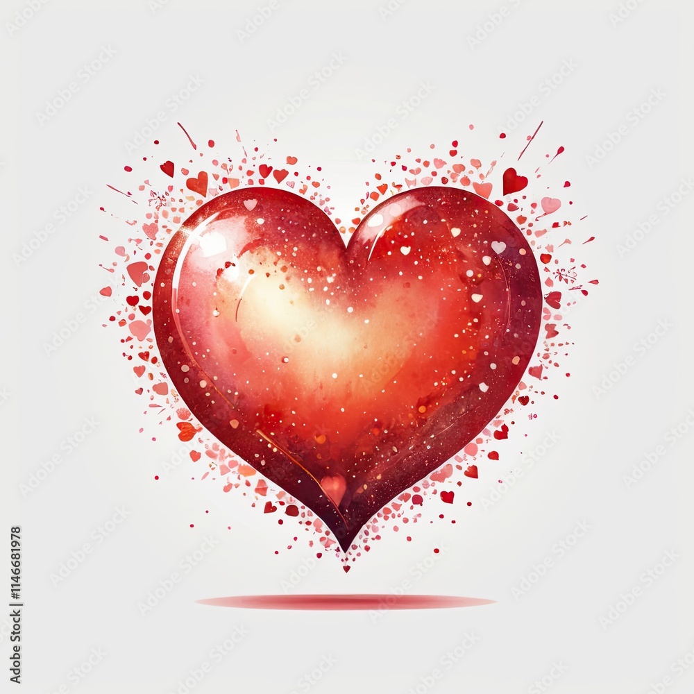 A vibrant, watercolor-style heart explodes with smaller hearts, creating a romantic and passionate image perfect for Valentine's Day or love-themed projects. A vibrant, watercolor-style heart explodes with smaller hearts, creating a romantic and passionate image perfect for Valentine's Day or love-themed projects.