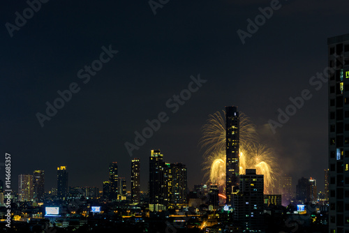 Wallpaper Mural The blurred background of fireworks (light trails) is beautiful at night, seen in the New Year holidays, Christmas events, for tourists to take pictures during public travel. Torontodigital.ca