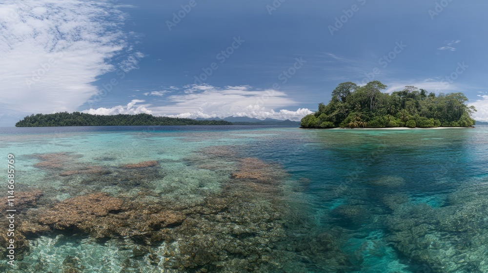 Obraz premium Tropical Island Paradise Turquoise Waters and Lush Vegetation