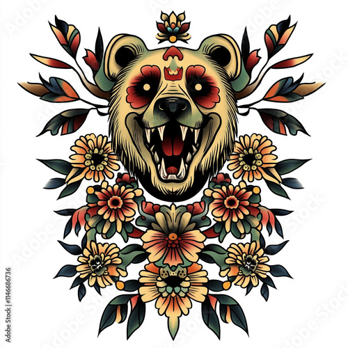 Tribal Bear tattoo flash illustration