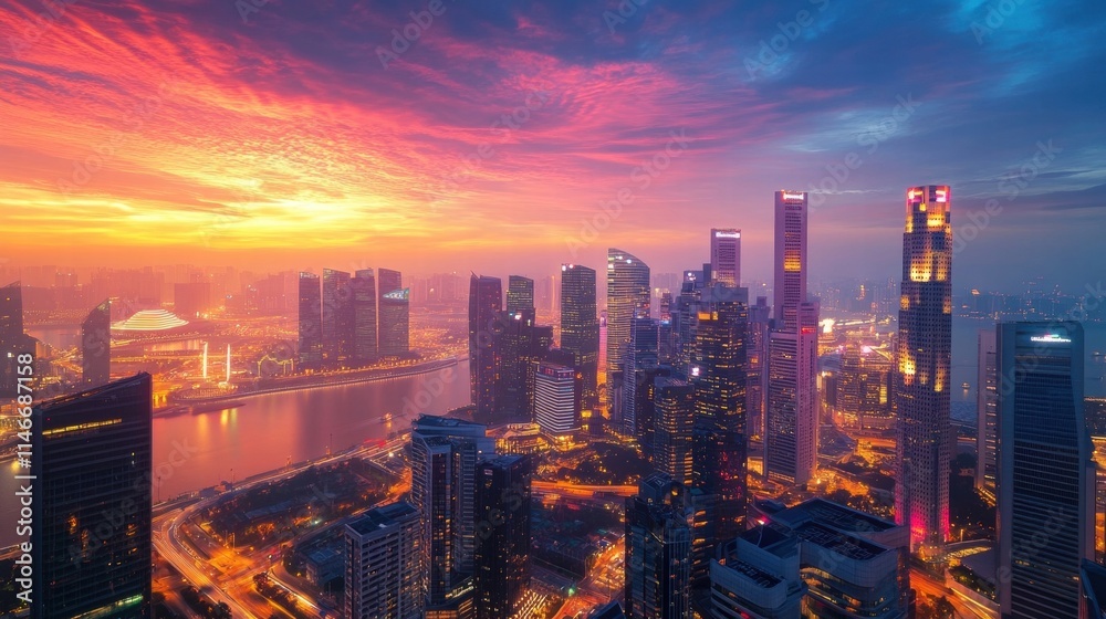 Fototapeta premium singapore skyline at sunset