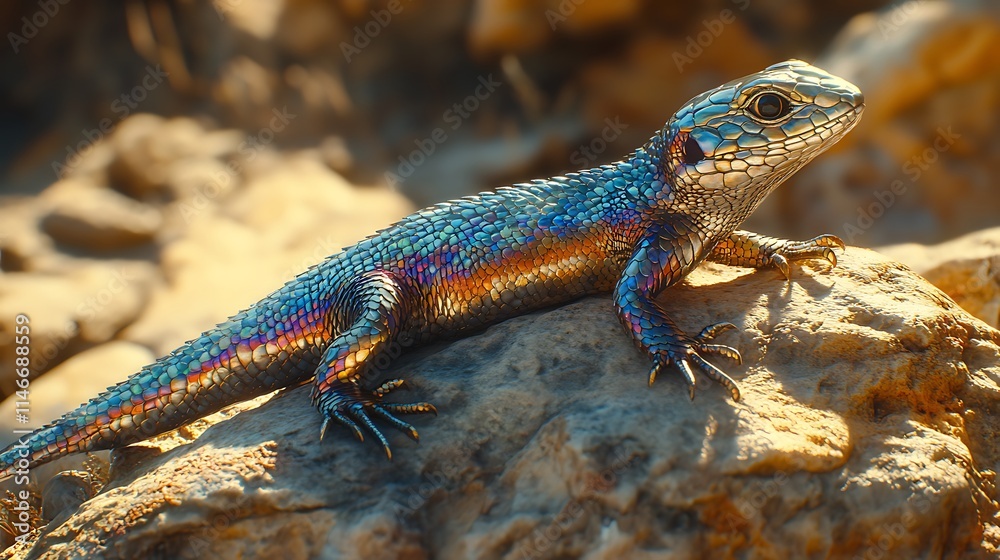 A lifelike image of a small skink basking on a sun-warmed rock, its shiny scales reflecting subtle rainbow hues, captured through a professional lens A lifelike image of a small skink basking on a sun-warmed rock, its shiny scales reflecting subtle rainbow hues, captured through a professional lens