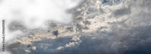 Canvas Print Panorama of storm cloud filled sky with the dark clouds fading to transparent to