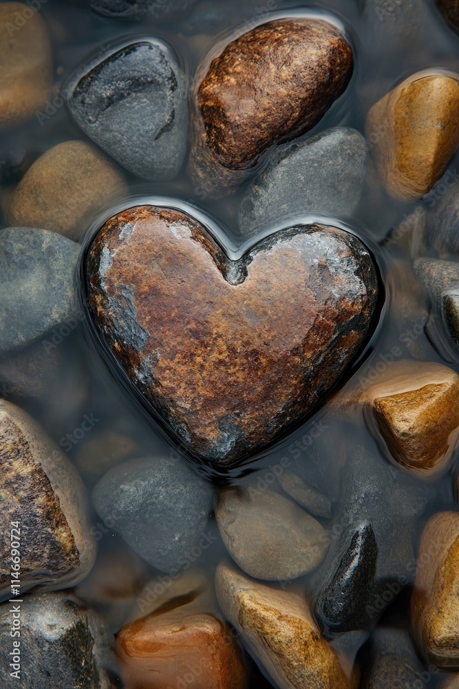 Obraz premium stone with heart in water. Selective focus.
