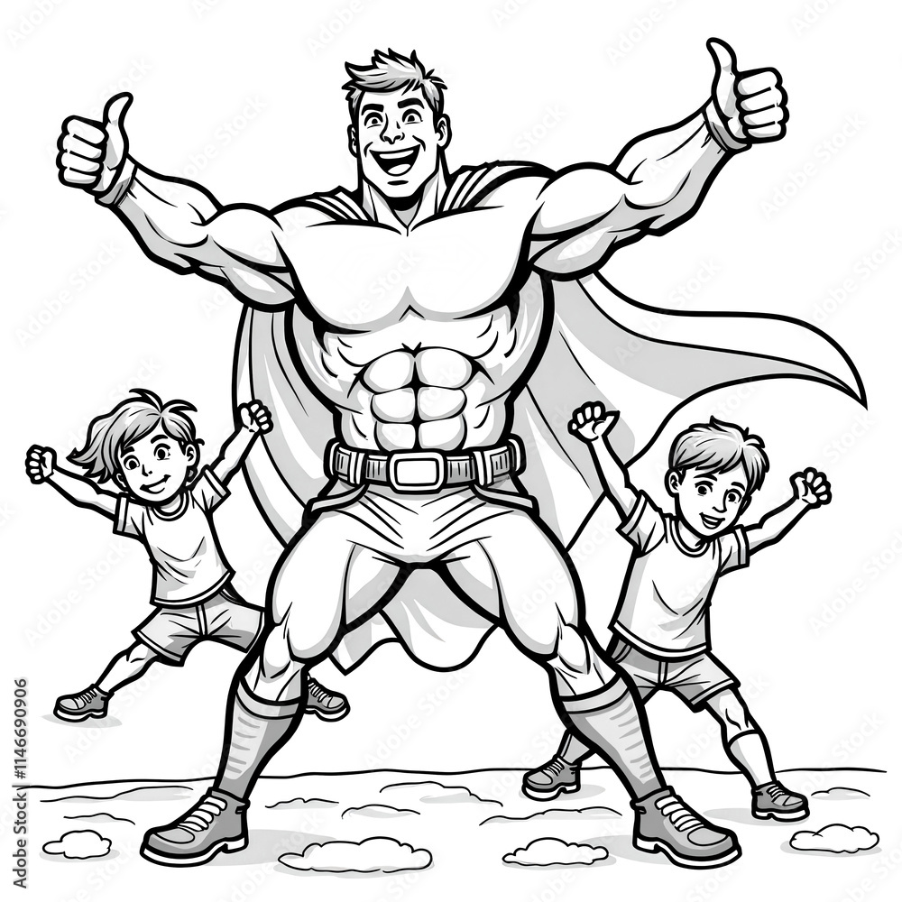 Fototapeta premium Superhero With Kids Striking Victory Pose