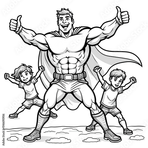  Superhero With Kids Striking Victory Pose