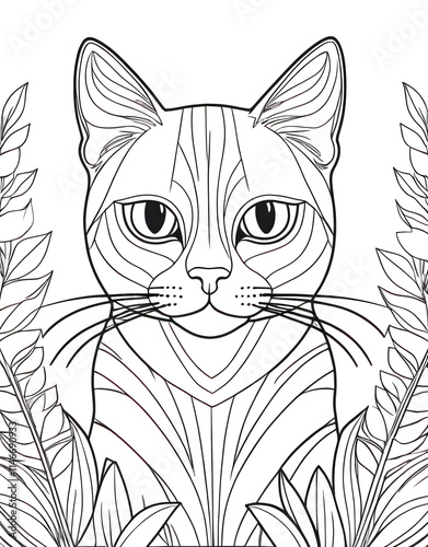  Elegant Cat Portrait With Leafy Frame