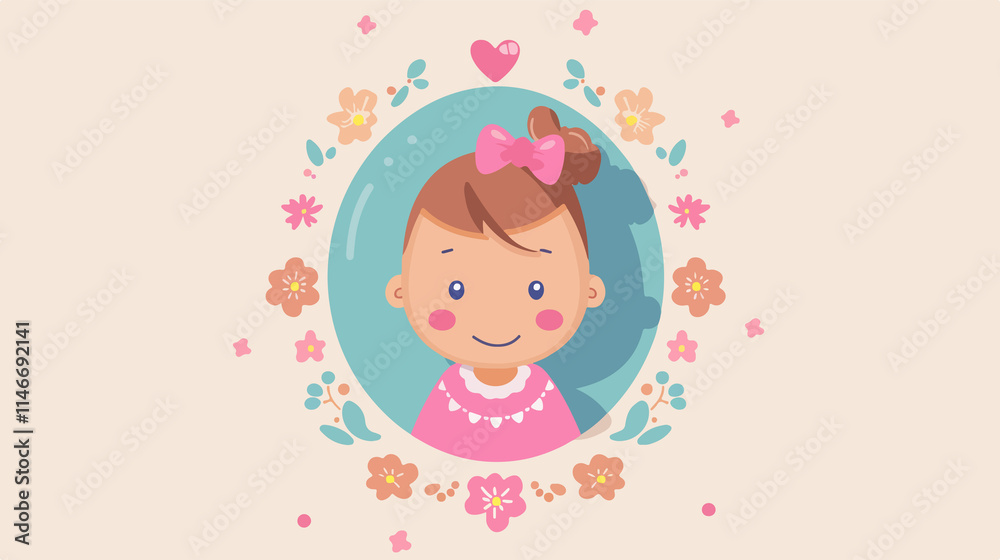 Cute Baby Girl Icon Vector Flat Illustration Cute Baby Girl Icon Vector Flat Illustration