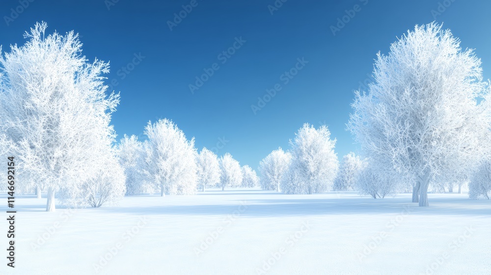 Winter Wonderland Frosty Trees in Snowy Field Winter Wonderland Frosty Trees in Snowy Field