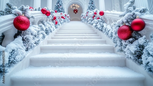 Festive Winter Stairs Decorated for the Holidays