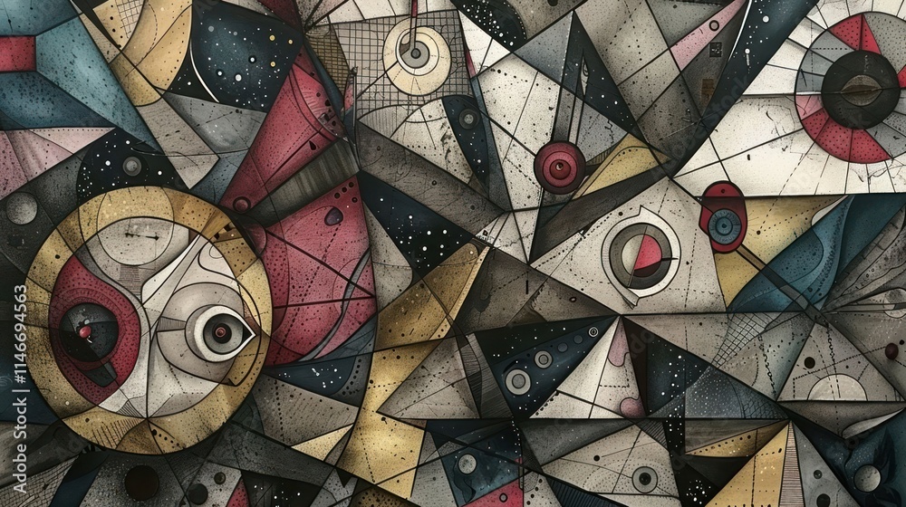 Fototapeta premium Abstract geometric composition with shapes and colors, evoking a sense of exploration.