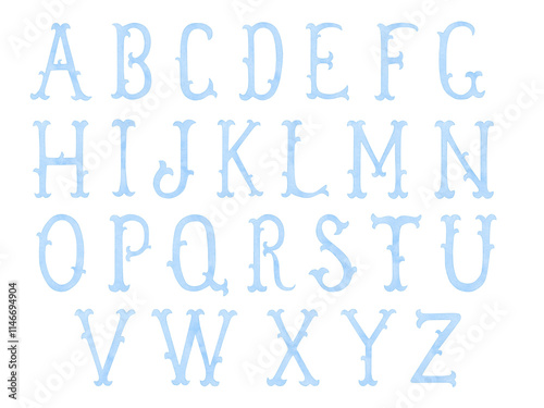 Watercolor vintage blue alphabet for crest design, initials