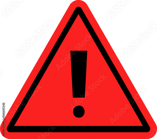 Warning triangle icon. RED caution warn in png. Warning sign with exclamation mark. Alert warn in triangle. Road sign alert.