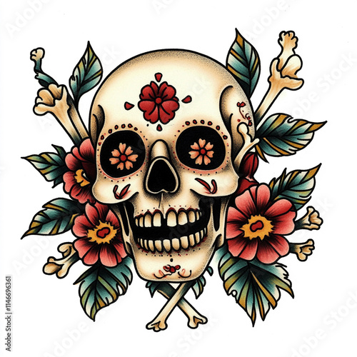 Sugar Skull tattoo flash illustration photo