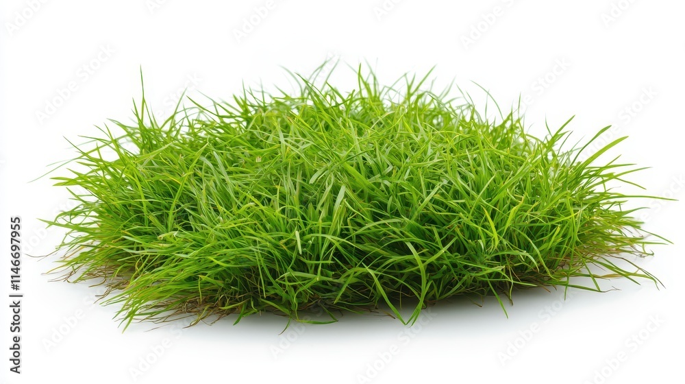 Vibrant Dense Patch of Green Grass Isolated on White Background Vibrant Dense Patch of Green Grass Isolated on White Background