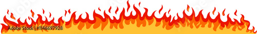 Cartoon flames creating a horizontal banner with a white background, ideal for representing concepts related to fire, heat, energy, and passion