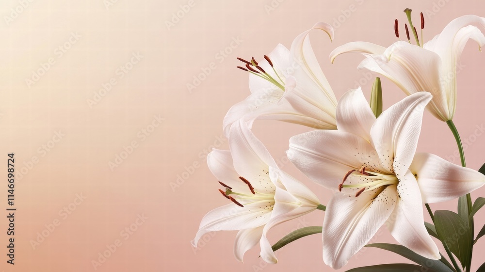 Fototapeta premium elegant white lilies on peach background