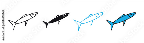 fish icon set. fish line and flat icon. vector illustration