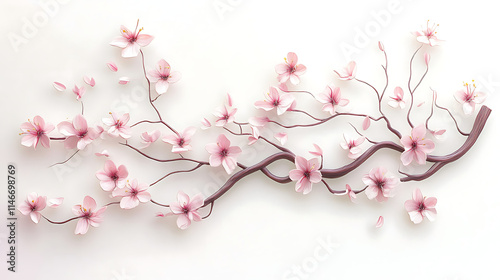 Tree branch flower Photo Overlays isolated on white, classical style floral concept illustration