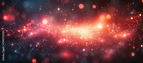 Red and blue glitter bokeh lights cosmic abstract background.