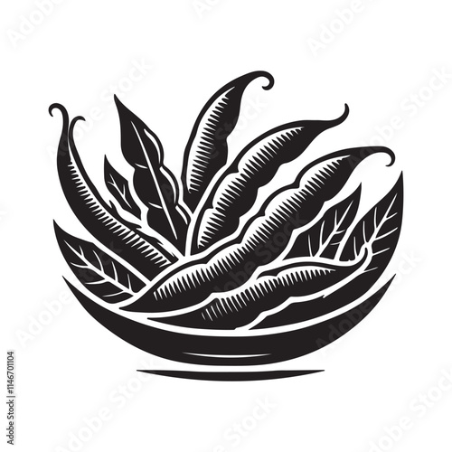 Green Beans Silhouette Vector Illustration, Solid White Background.