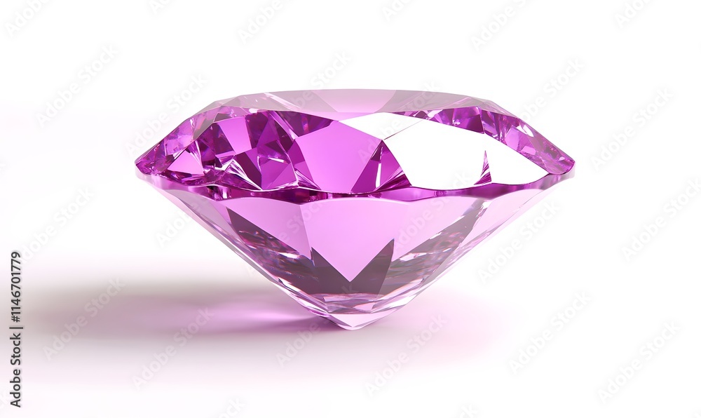 Faceted pink gem on white backdrop with multiple reflections. Faceted pink gem on white backdrop with multiple reflections.