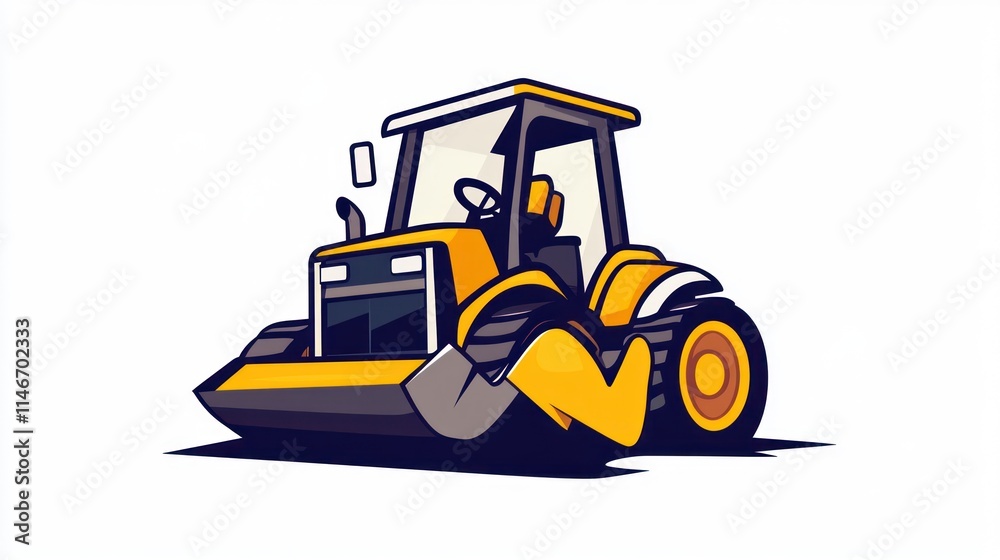 Naklejka premium Cartoon yellow tractor with a blade, isolated on white background.