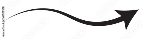 Long curved arrow icon vector. Black long arrow vector. flat style Arrow symbol. Black silhouette of an arrow on a white background. vector illustration. Long black wavy arrow icon vector.