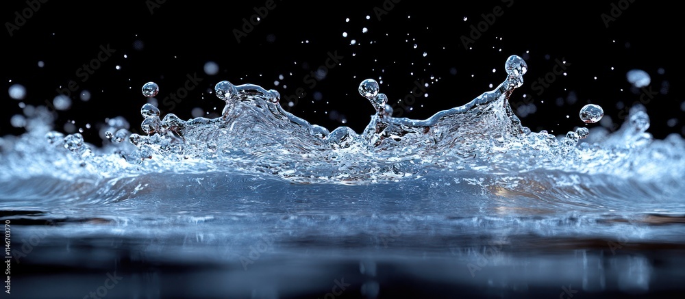 Water splash with droplets on black background. Water splash with droplets on black background.
